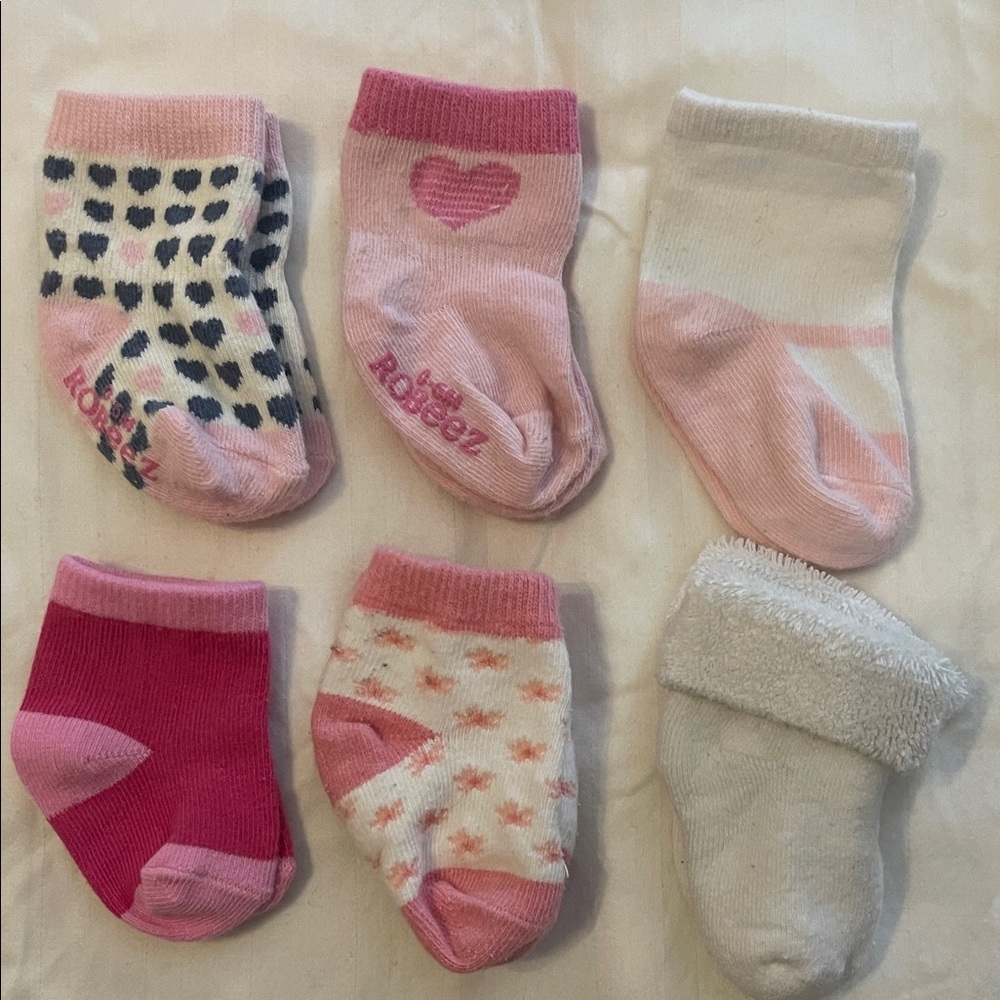Mixed Bundle Carters/ Robeez Pink and White Baby Socks Set